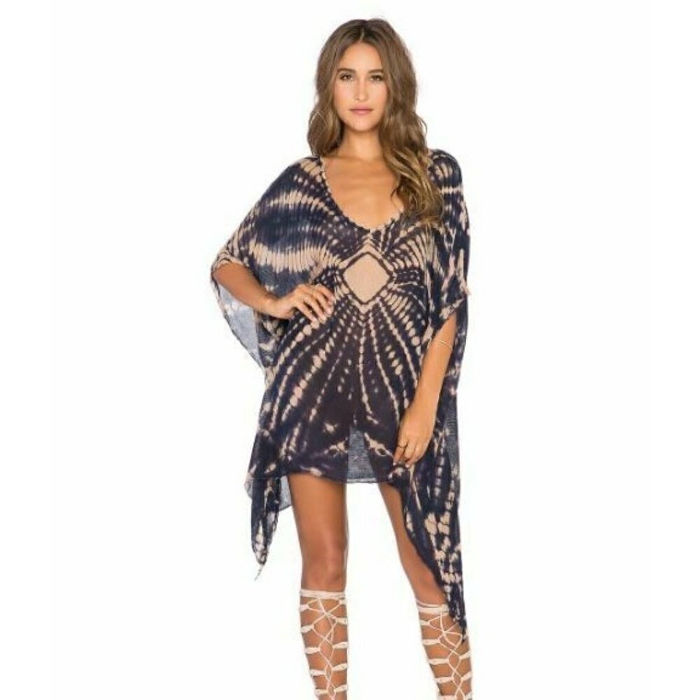New Blue Life V Neck Cape Cool Cover Up Womens XS/S Dress Indigo Sand